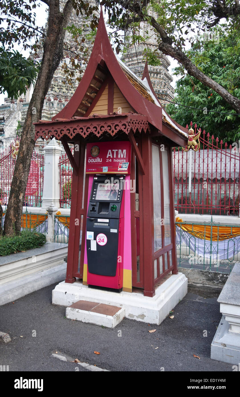 ATM machine at Wat Arun, The Temple of Dawn, Buddhist temple. Thonburi. Bangkok, Thailand. Stock Photo