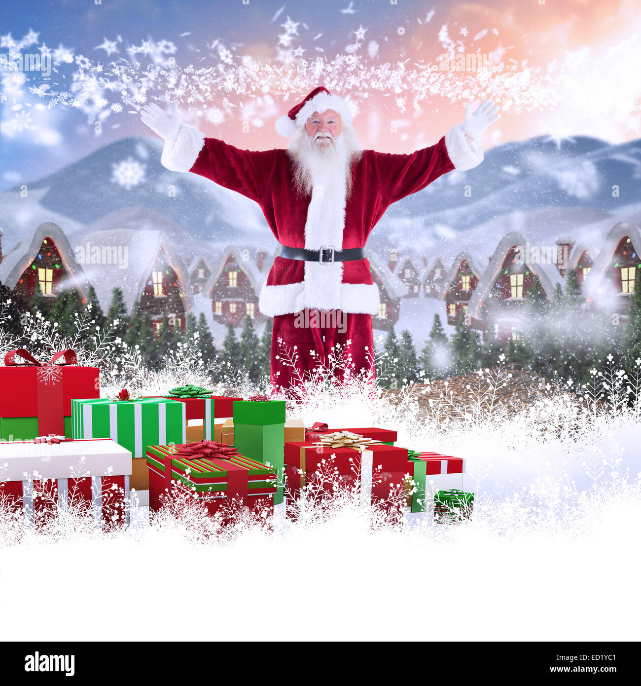 Composite image of jolly santa opens his arms to camera Stock Photo - Alamy