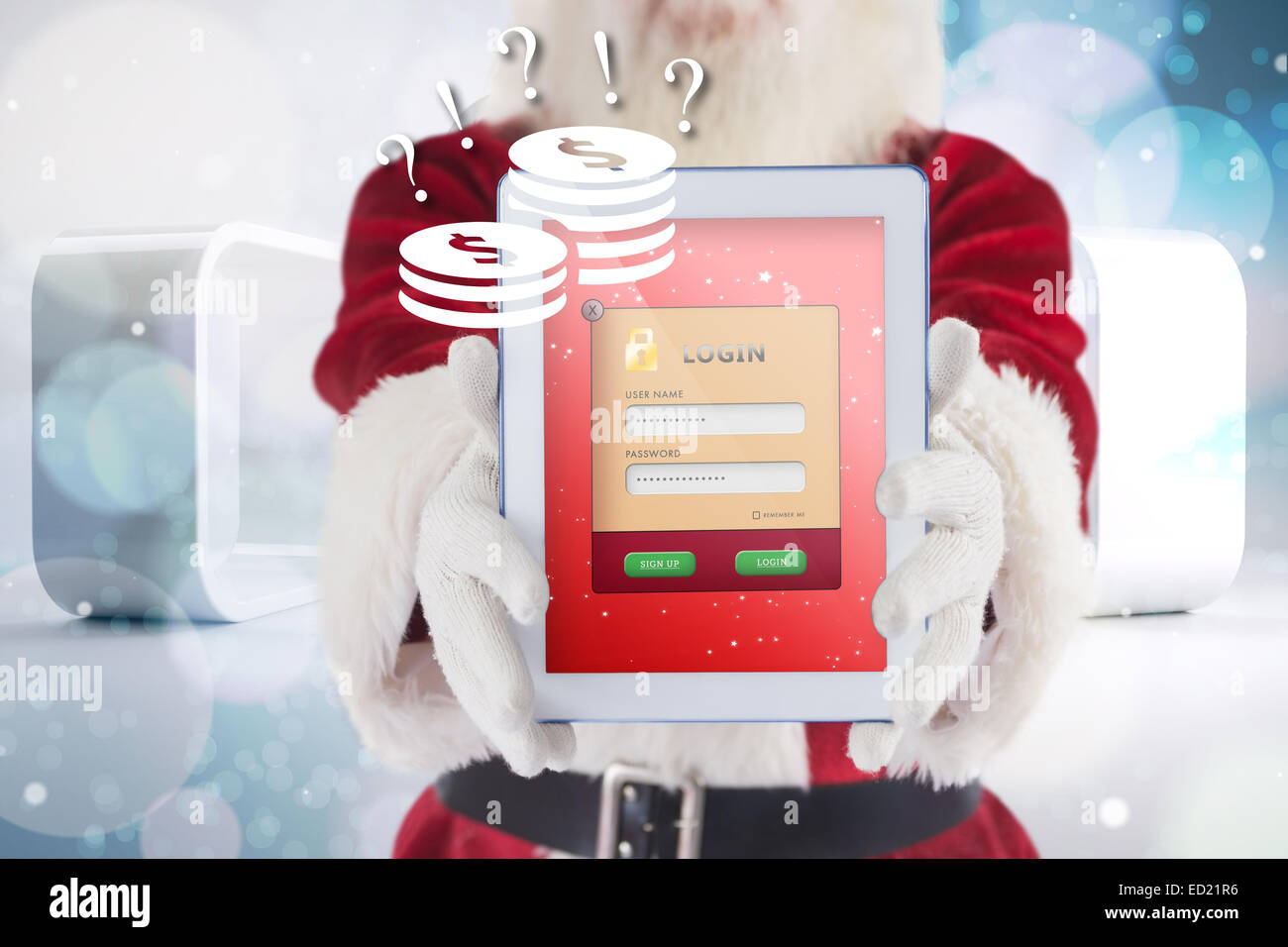 Composite image of santa presents a tablet pc Stock Photo - Alamy