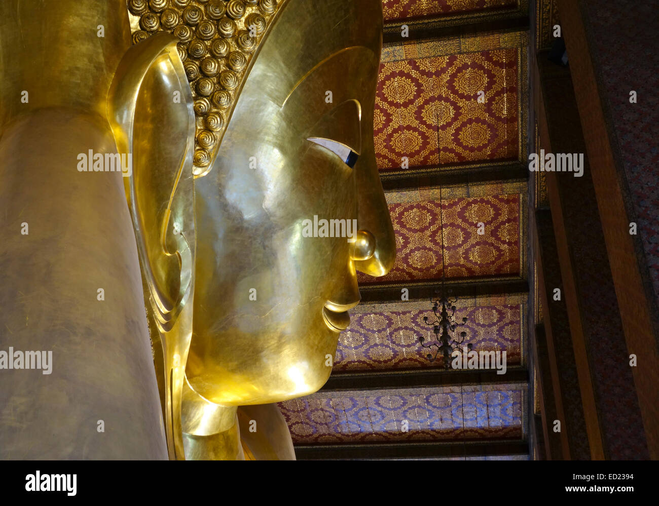 Reclining Buddha at Wat Pho, Buddhist temple in Phra Nakhon district, Bangkok, Thailand. Southeast Asia Stock Photo