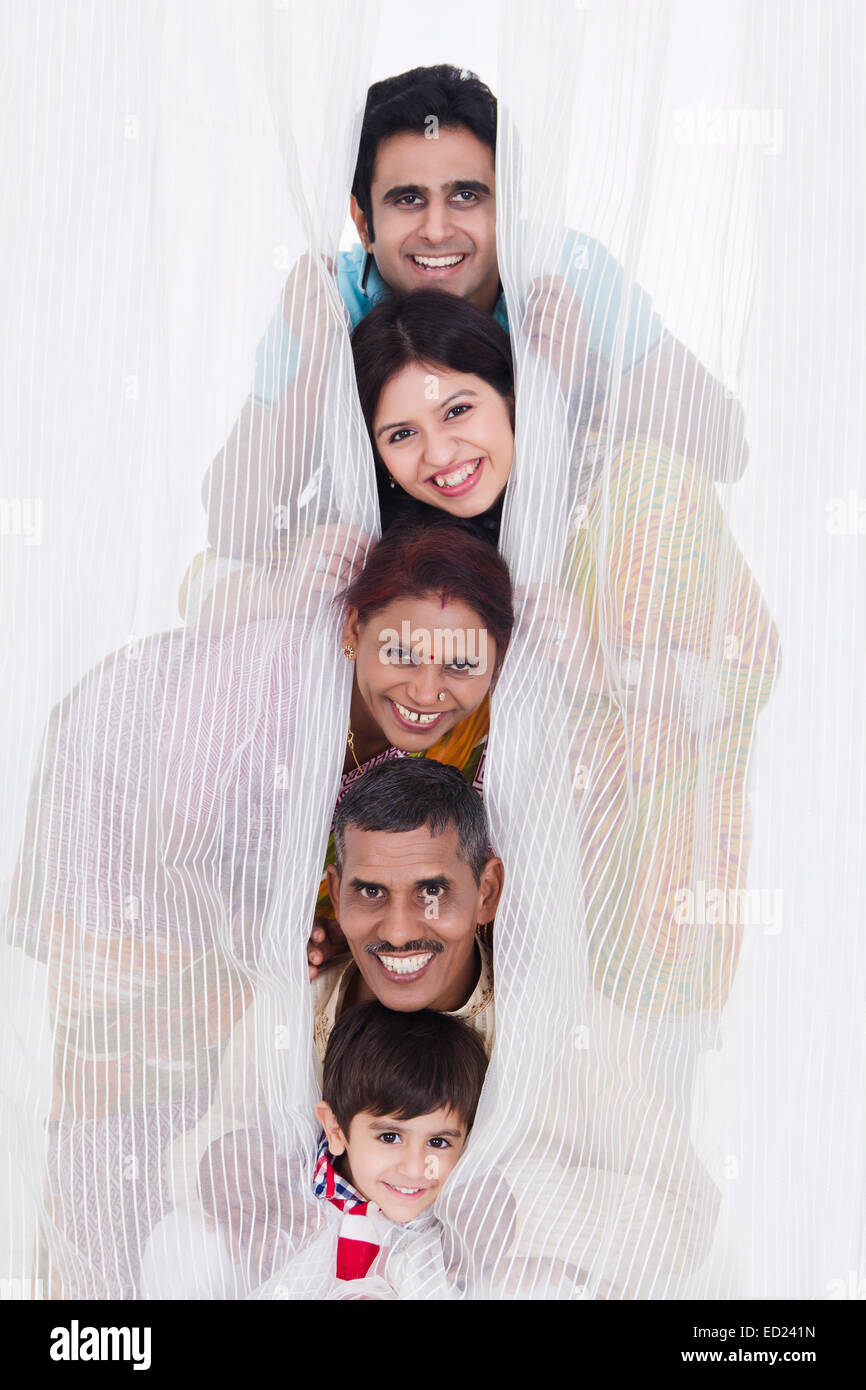 indian Joint Family group enjoy Stock Photo