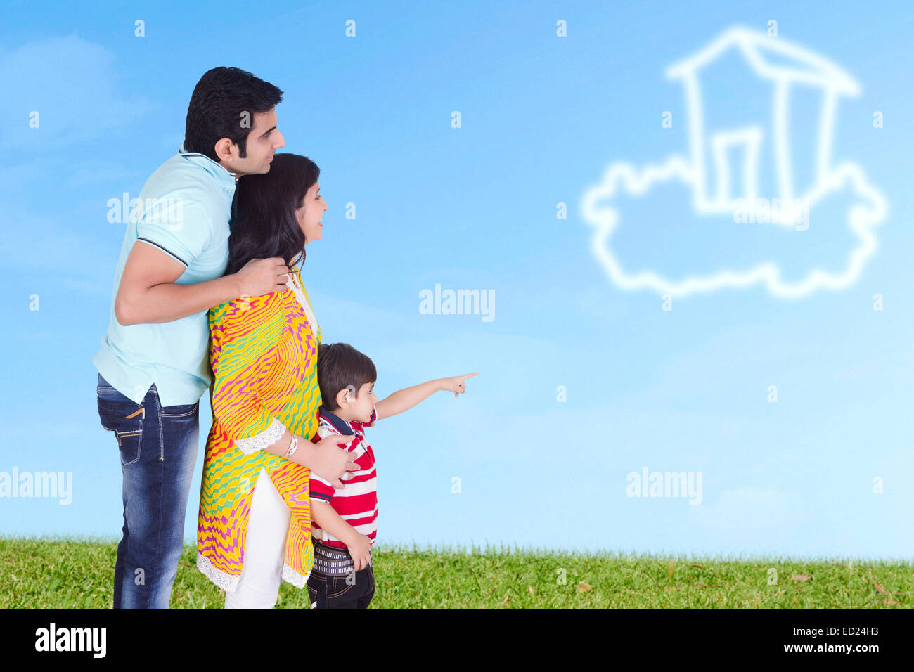 2 indian married couple park showing dummy house Stock Photo Alamy