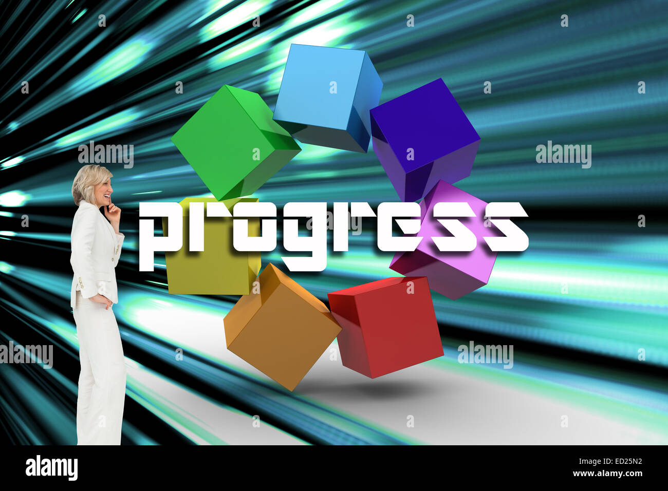 Progress against abstract turquoise glowing background Stock Photo - Alamy