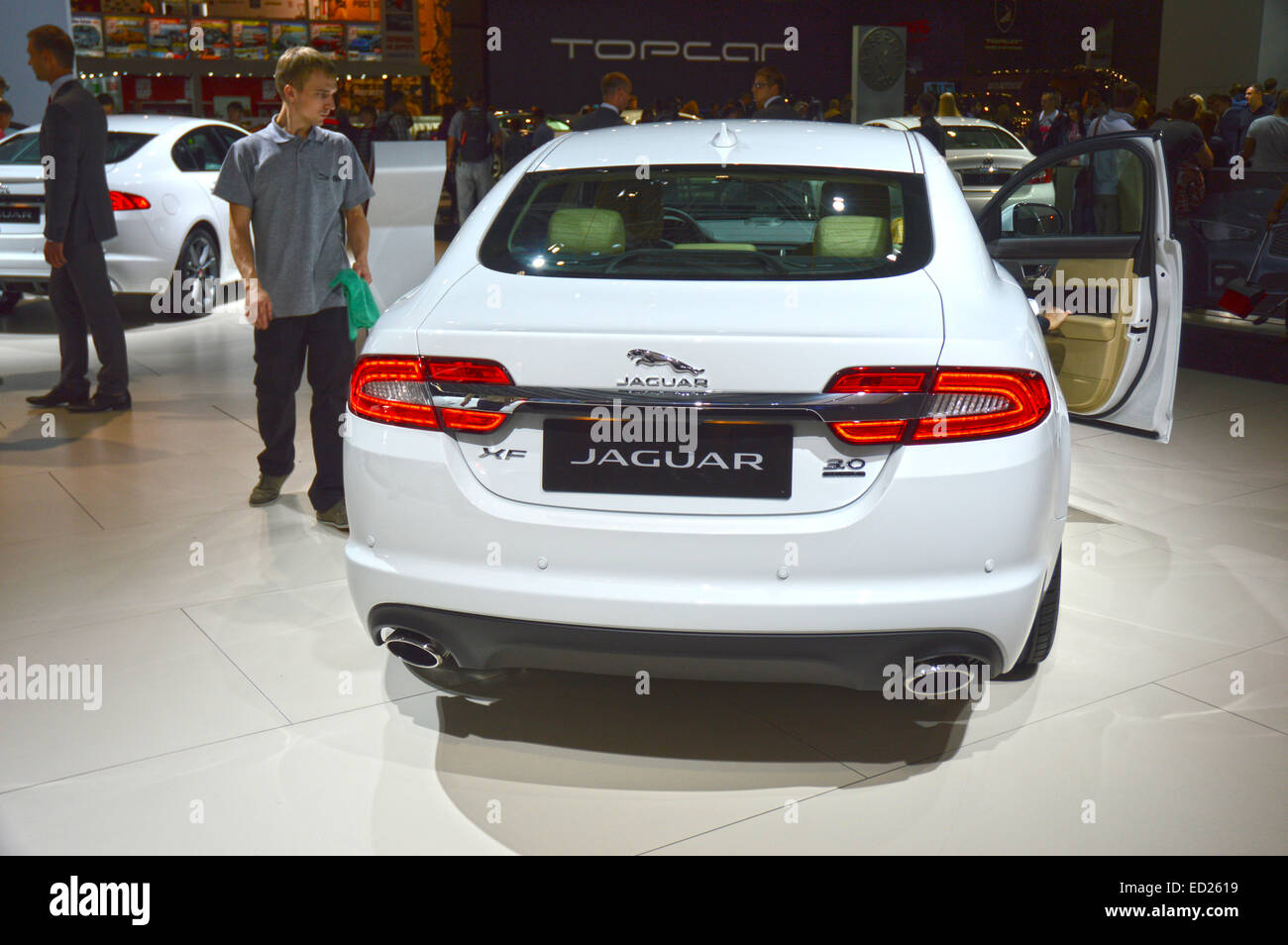 White Jaguar Xf Cabriolet Moscow International Automobile Salon Stock Photo Alamy