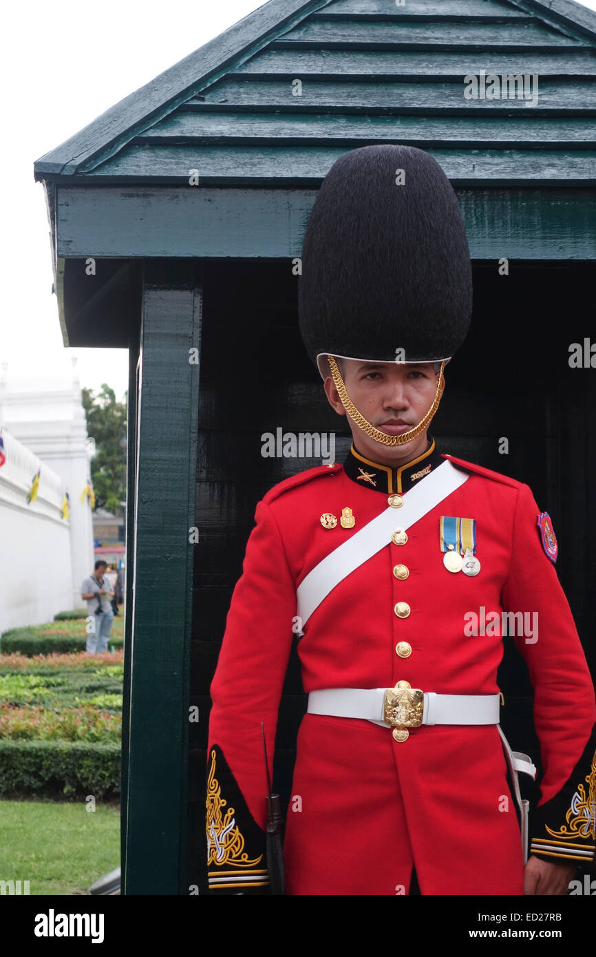 Royal Thai Army guard at their quarters at tourist attraction the Grand Palace in Bangkok, Thailand. Stock Photo