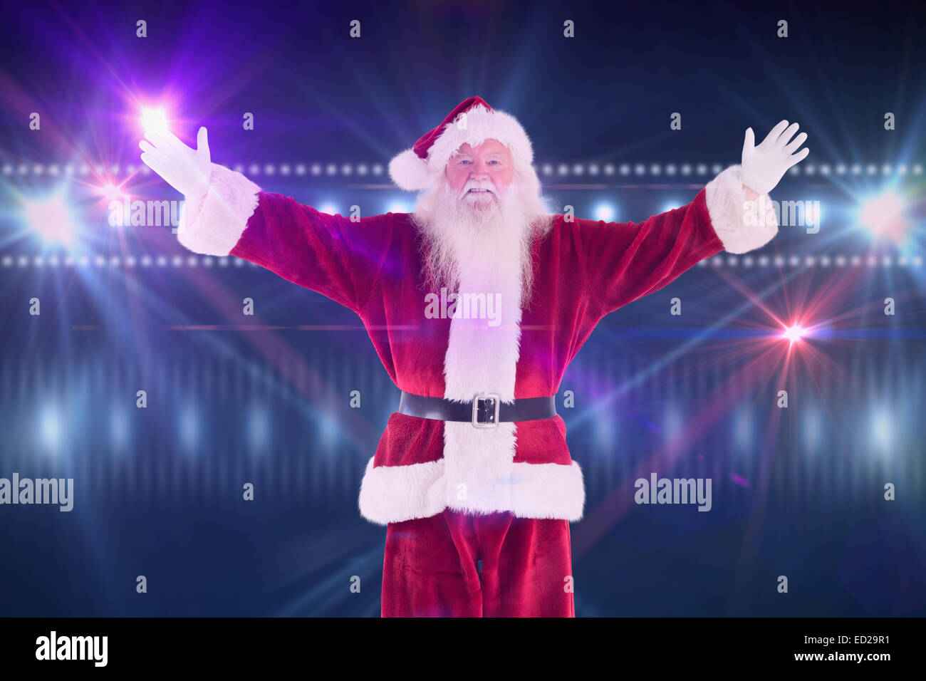 Composite image of jolly santa opens his arms to camera Stock Photo - Alamy