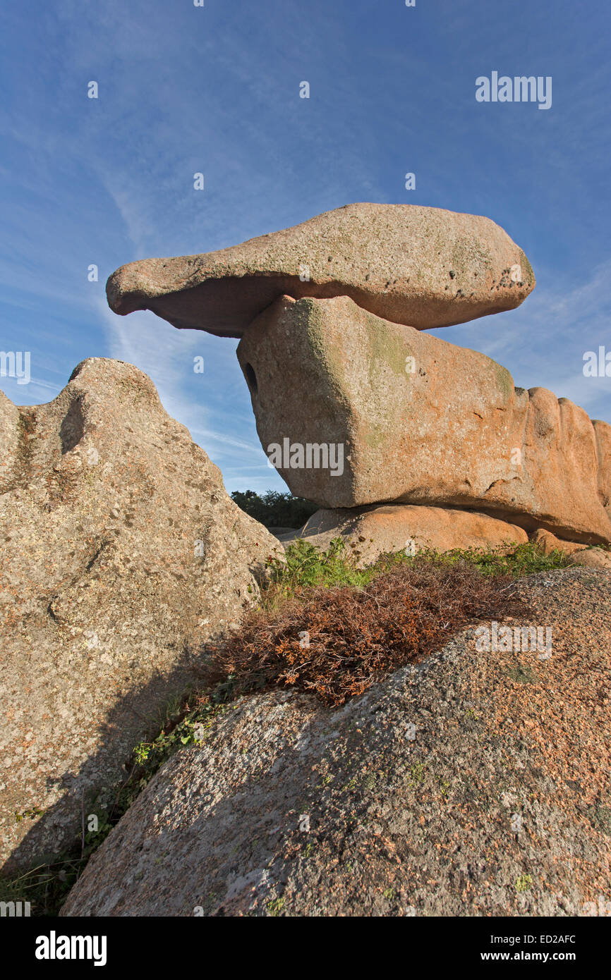Granite rock on Côte de Granit Rose or Pink Granite Coast, Ploumanac’h, Brittany, France, Europe Stock Photo