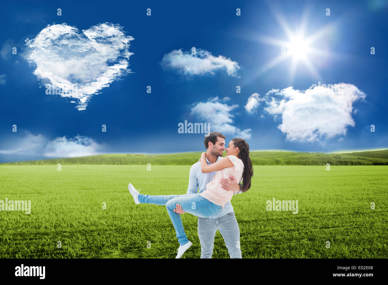 Composite image of attractive young couple having fun Stock Photo - Alamy