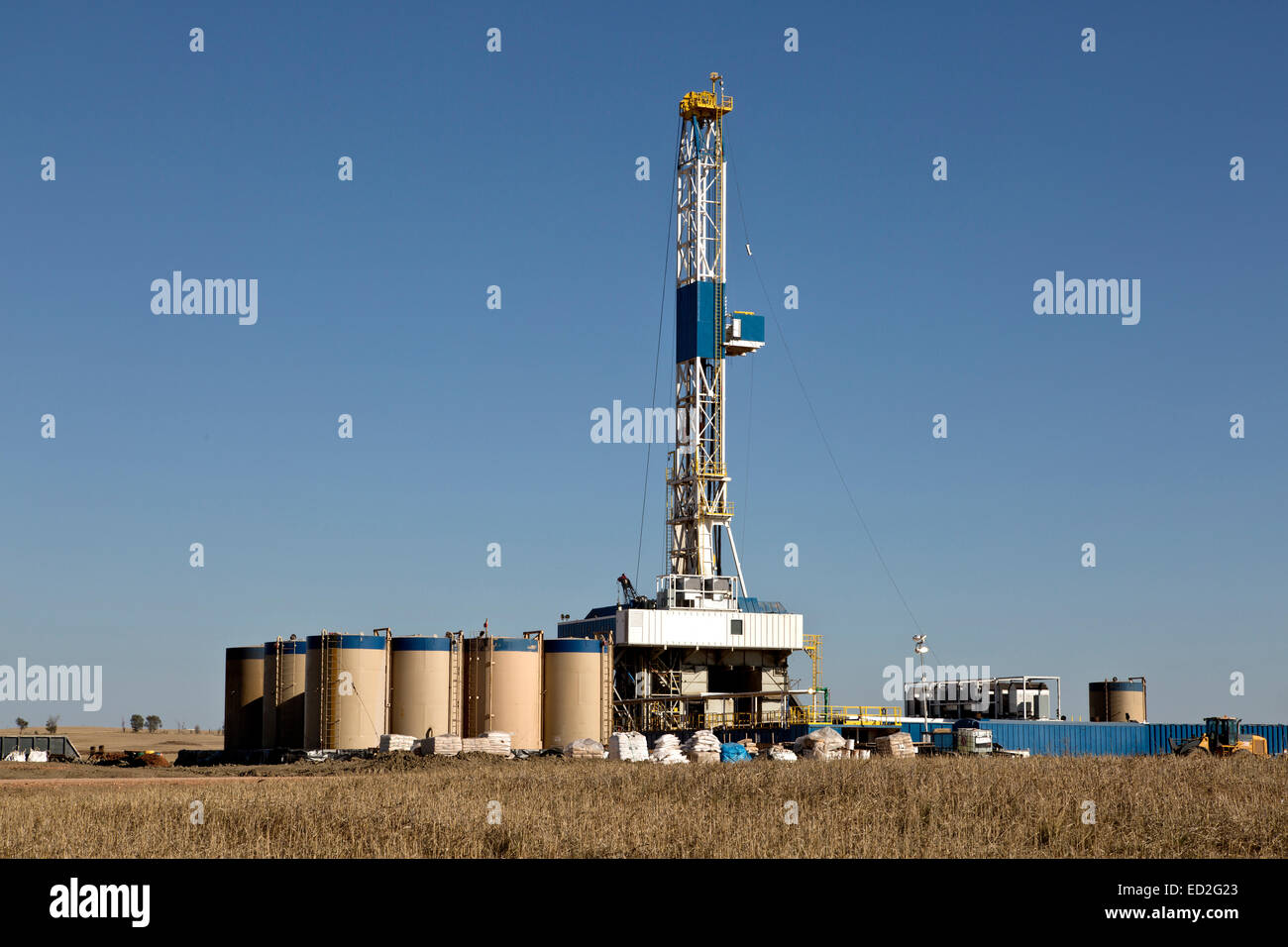 Flex drill rig operating, North Dakota Stock Photo