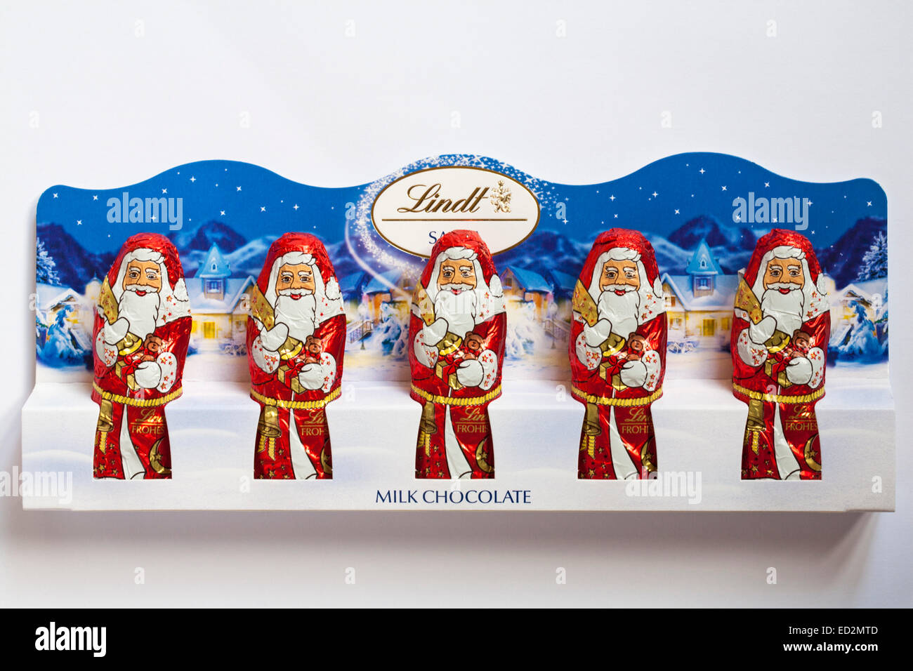 Lindt Santa milk chocolate Father Christmas isolated on white background - chocolates ready for Christmas Stock Photo