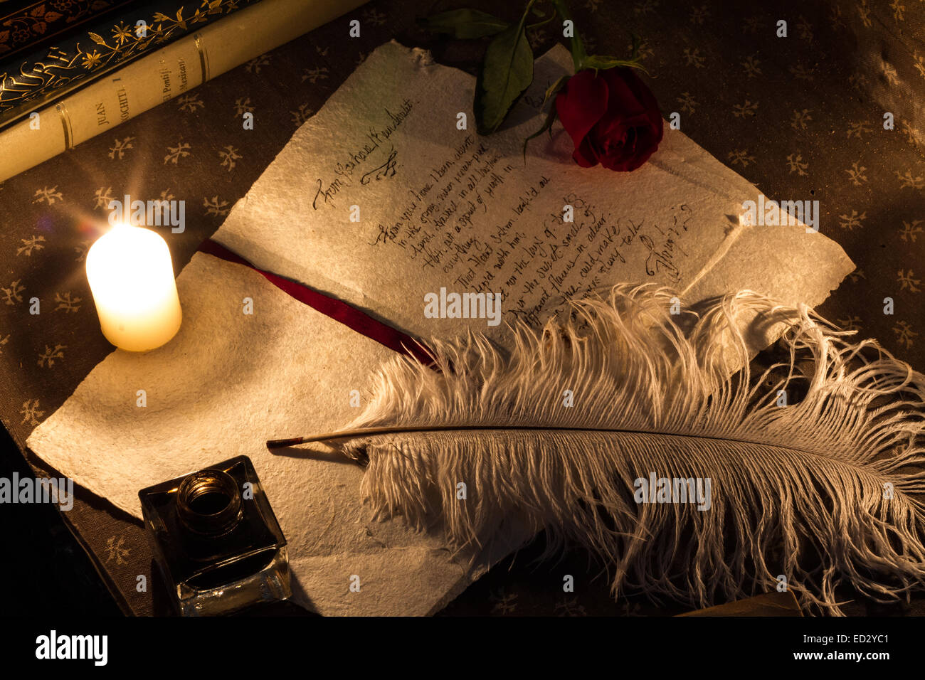 Old fashion quill love letter Stock Photo