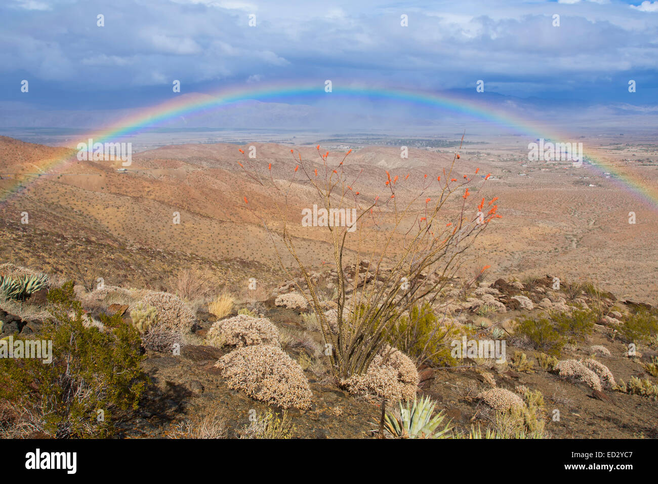 Rainbow over Anza-Borrego Desert State Park, California. Stock Photo