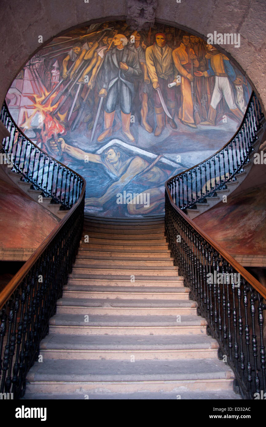 The Palacio de Gobierno occupies a former seminary and is boldly decorated with murals that reflect both the history and beauty Stock Photo
