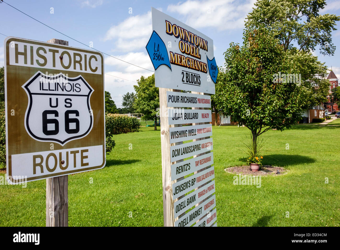 Illinois Odell Historic Route 66 roadside sign information list Stock Photo 76901348 Alamy