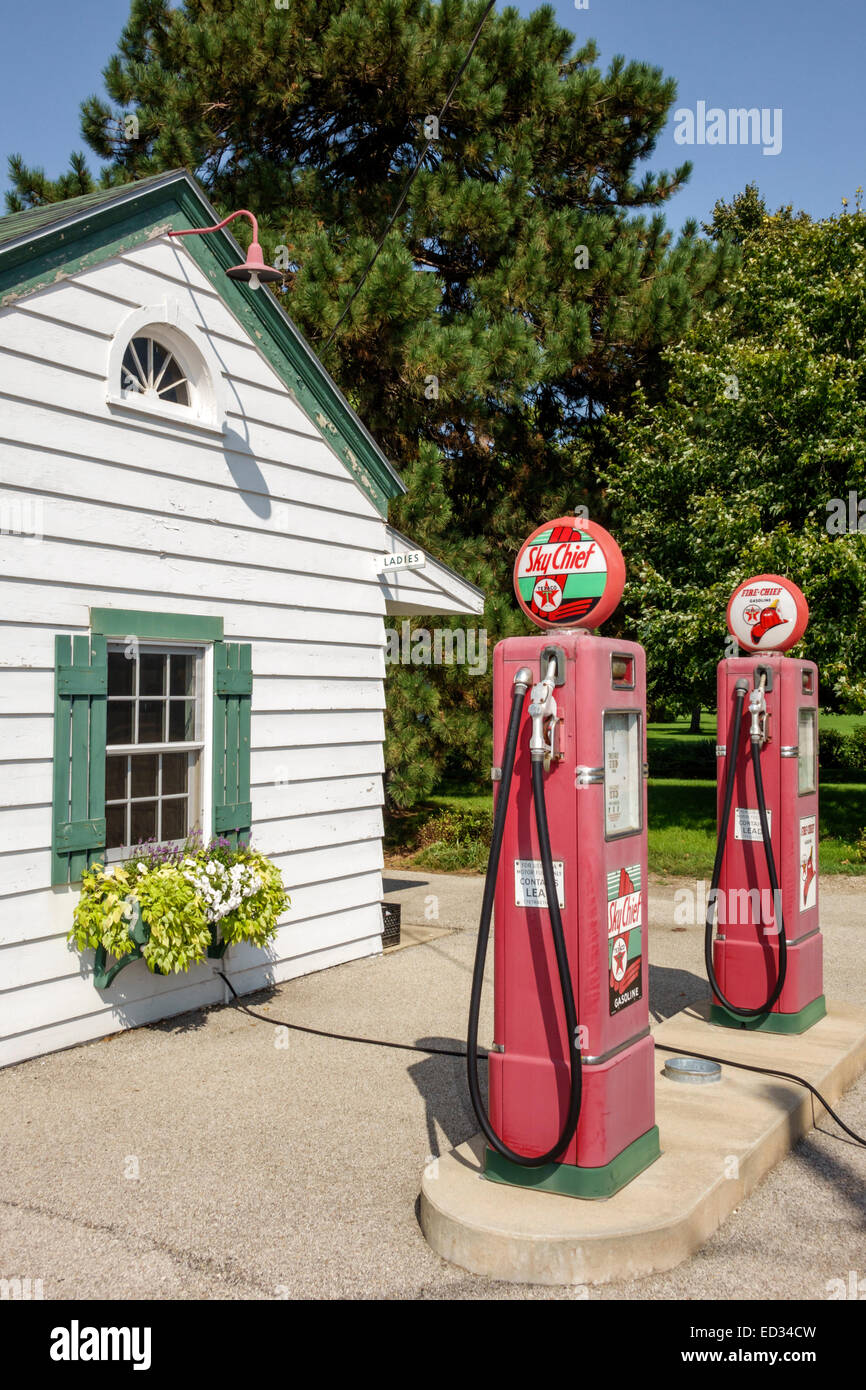 Illinois Dwight,historic highway Route 66,Ambler-Becker Texaco Station 1933,gas,petrol,pump,roadside,IL140905058 Stock Photo