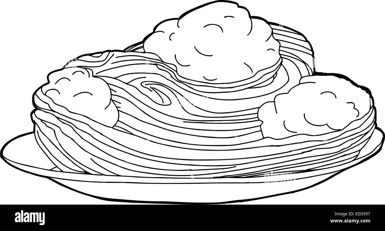 Outline cartoon of meatballs and spaghetti in plate Stock Photo Alamy