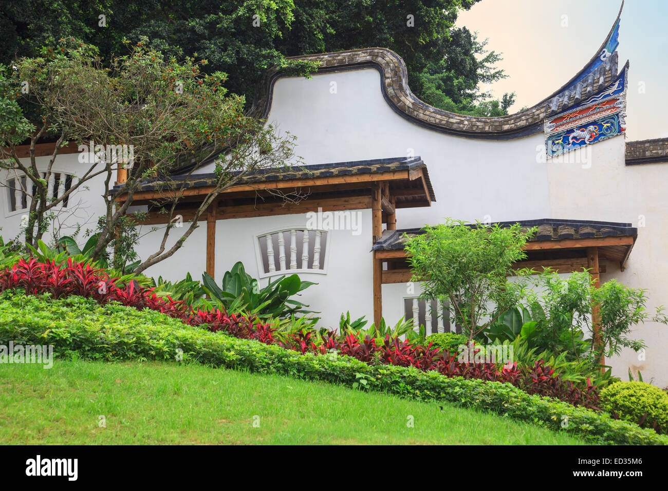 The hillside  traditional building of the Ming and Qing Dynasty in a beautiful chinese garden , fuzhou,China. Stock Photo