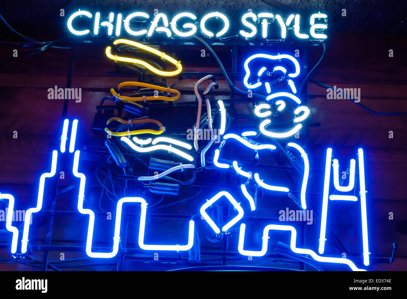 Illinois Urbana-Champaign,Chicago style pizza,neon sign,restaurant restaurants food dining cafe cafes,Italian,IL140904114 Stock Photo