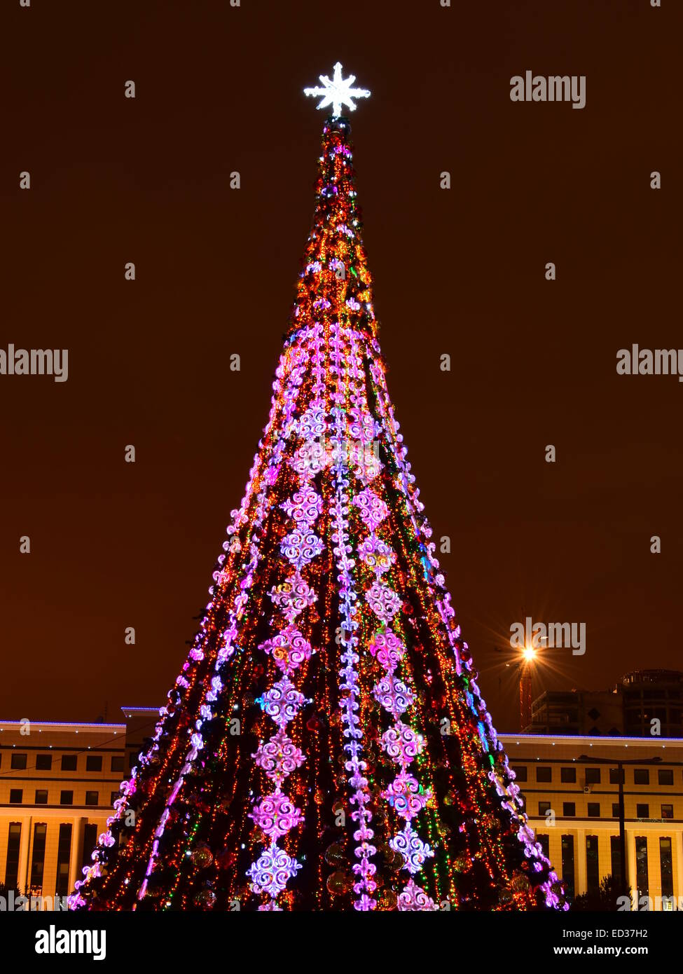 Christmas tree in Astana, Kazakhstan, at night Stock Photo - Alamy