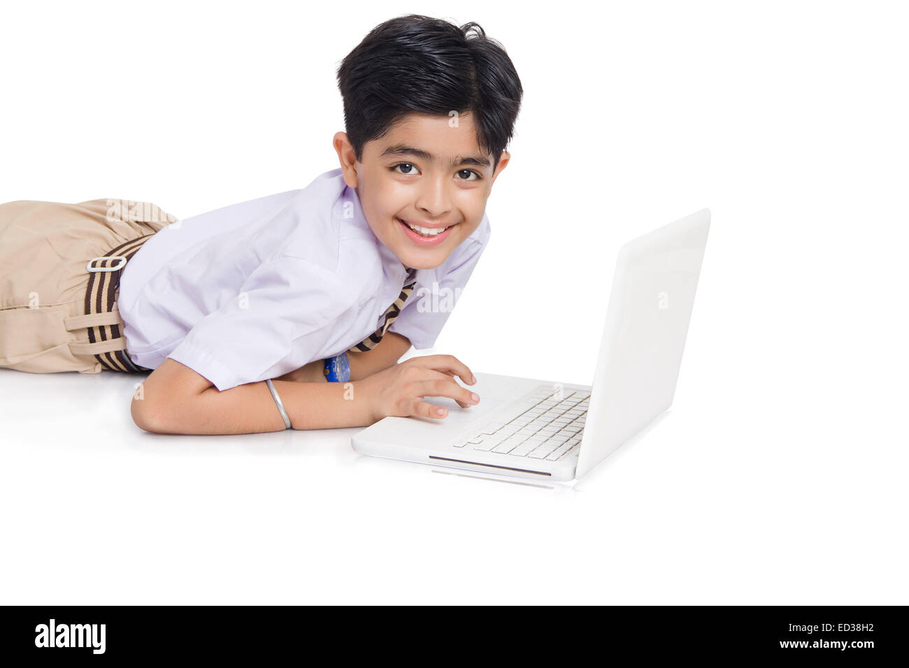 1 indian child boy student laptop working Stock Photo - Alamy