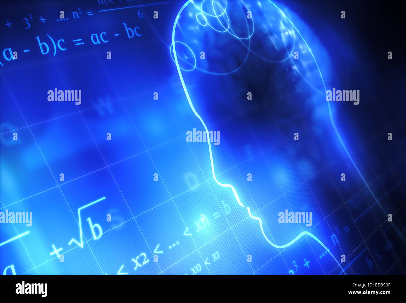 Human brain and mathematical symbols. Stock Photo