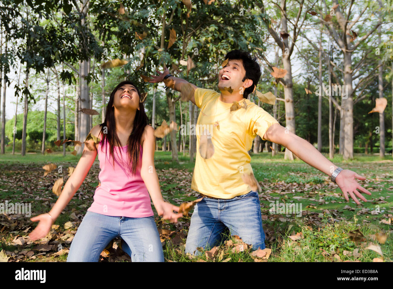 indian Beautiful couple park enjoy Autumn Stock Photo - Alamy