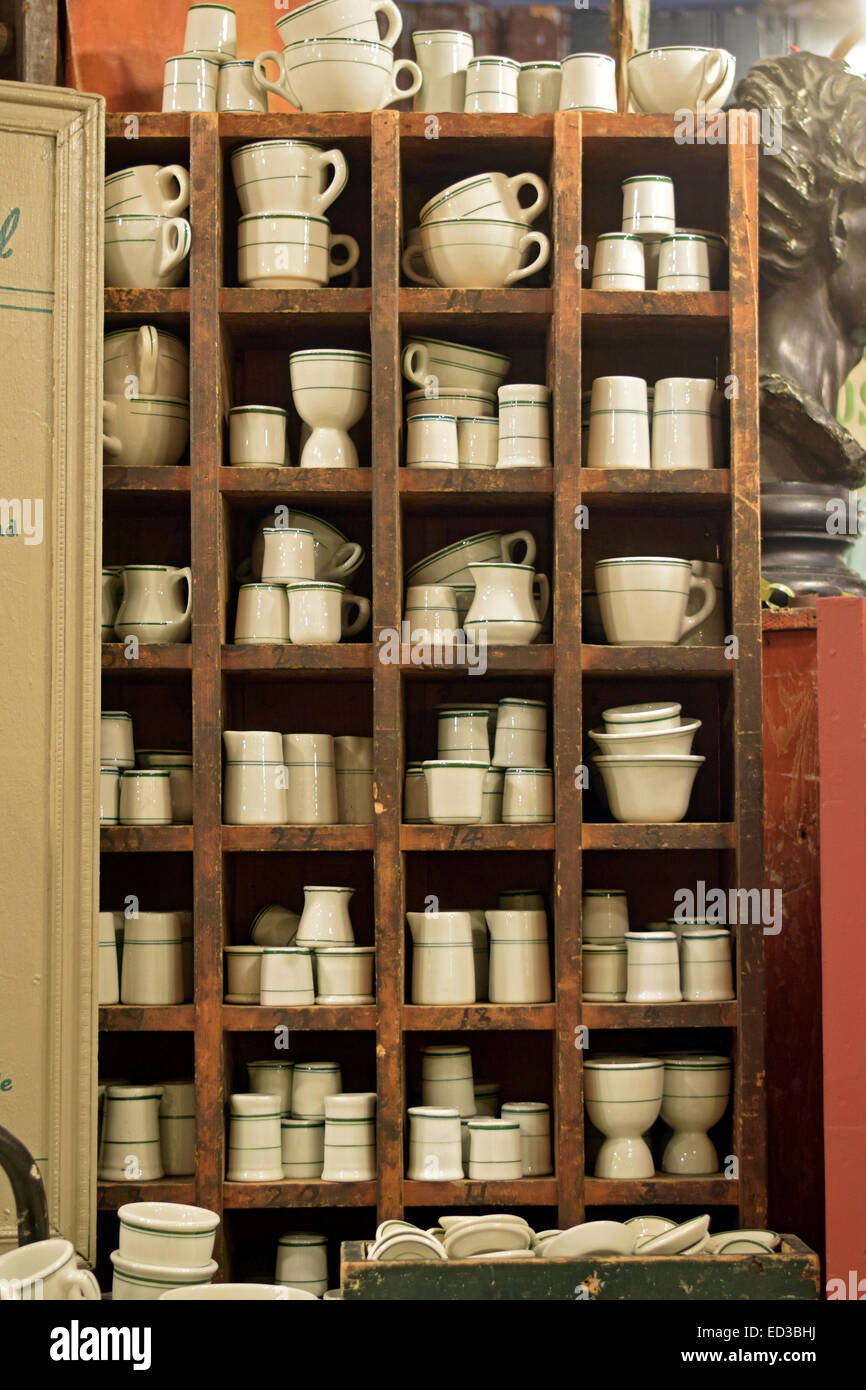 A display of antique styled kitchenware for sale at the Fish's Eddy