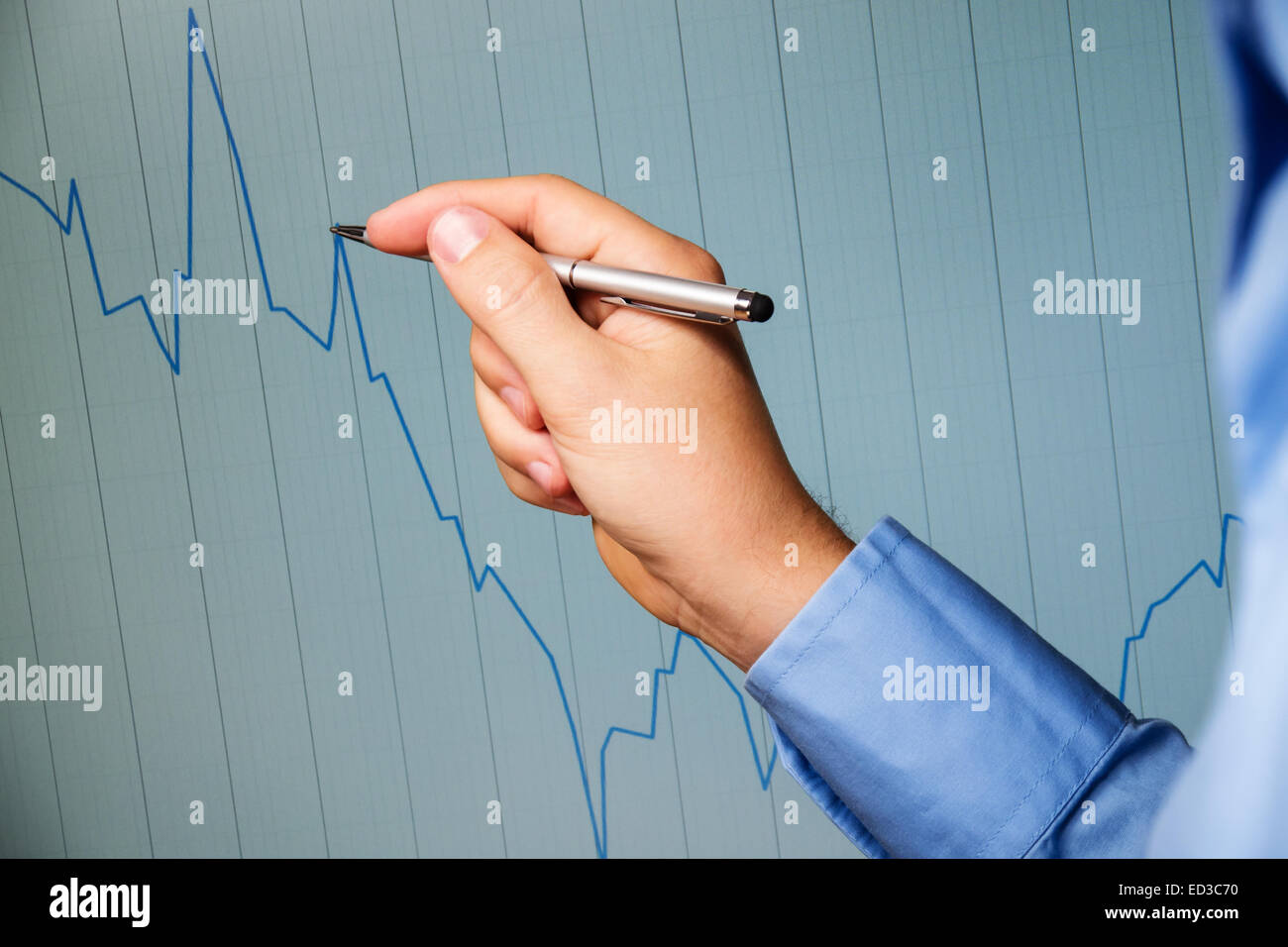 chart analysis and hand with a pen Stock Photo