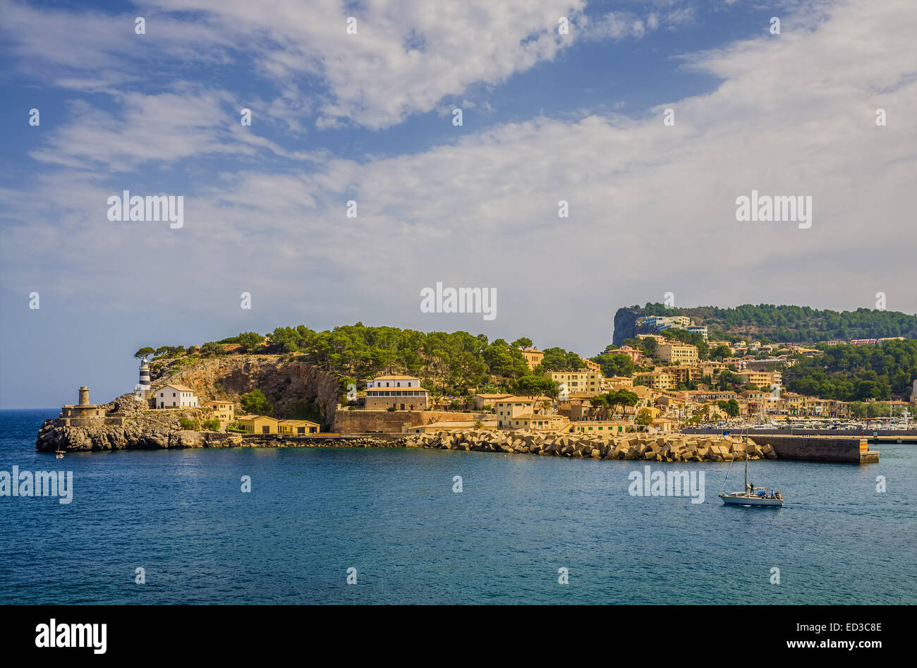 Port de Soller at the seaside of Mallorca, Spain. Stock Photo