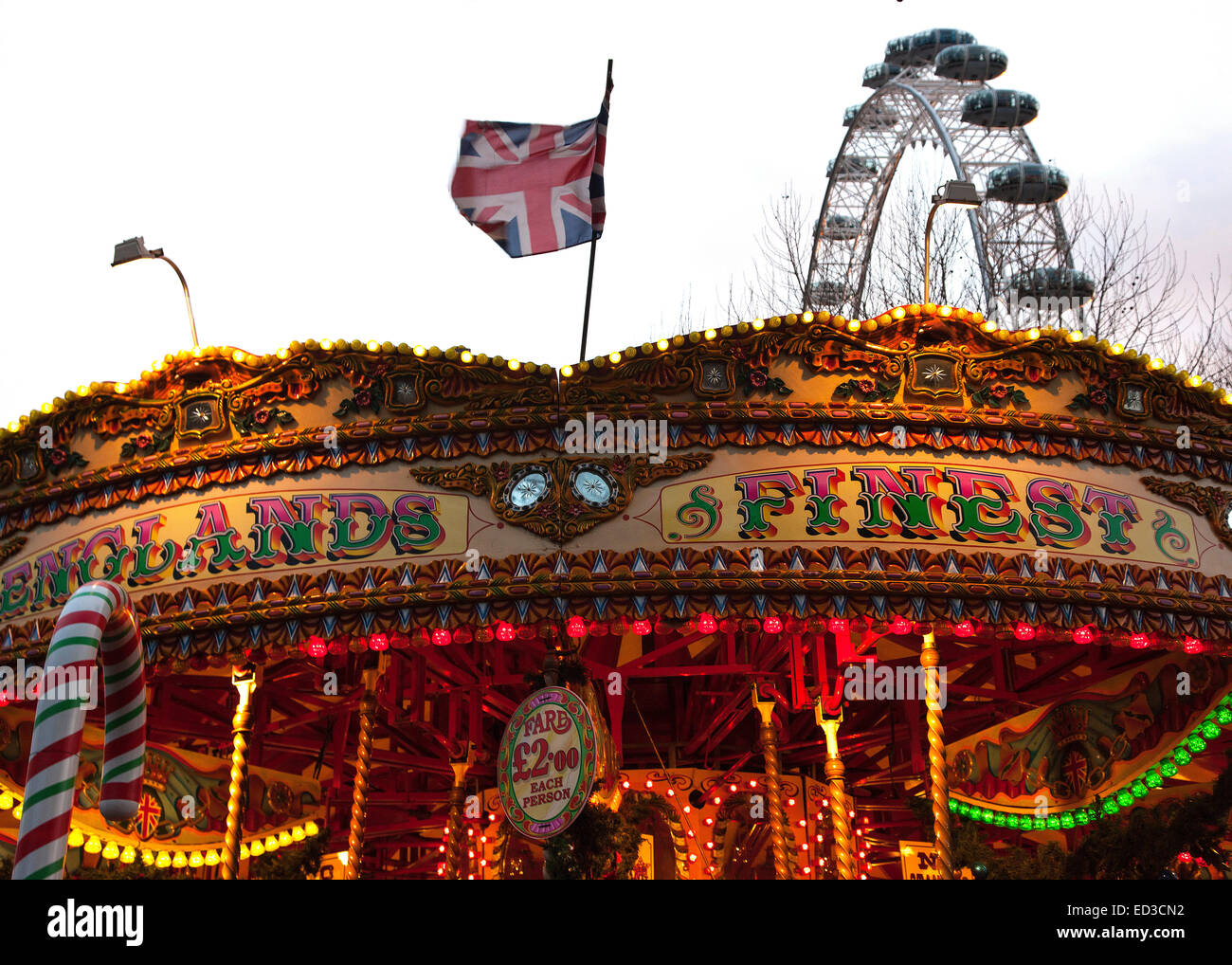 Old Carousel Ride Old fashioned Carousel ride on South Bank with London Eye in background ...