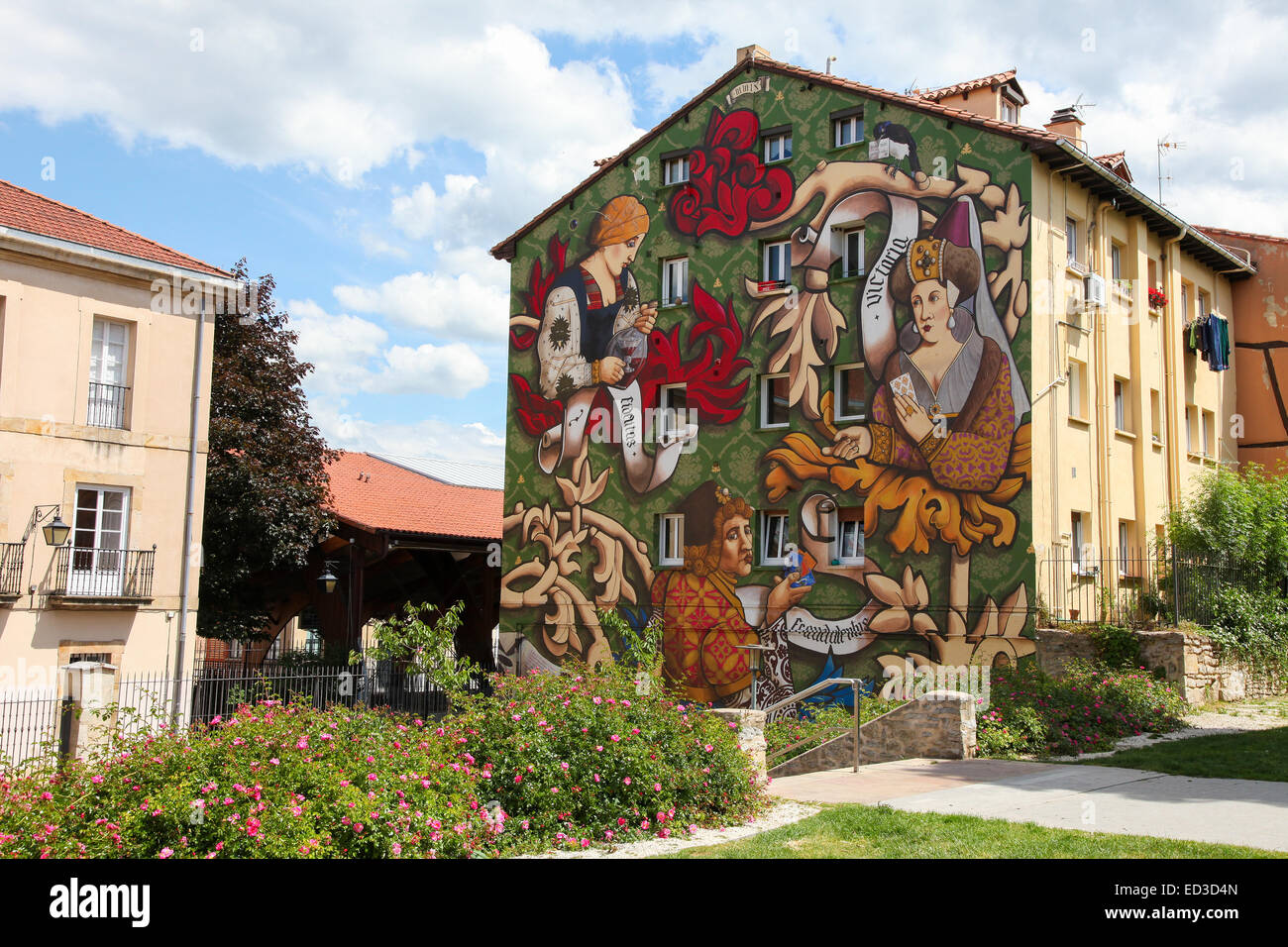 HONDARRIBIA, SPAIN - MAY 27, 2014: Mural painting created by an unidentified artist in Hondarribia, a town in Gipuzkoa, Basque C Stock Photo