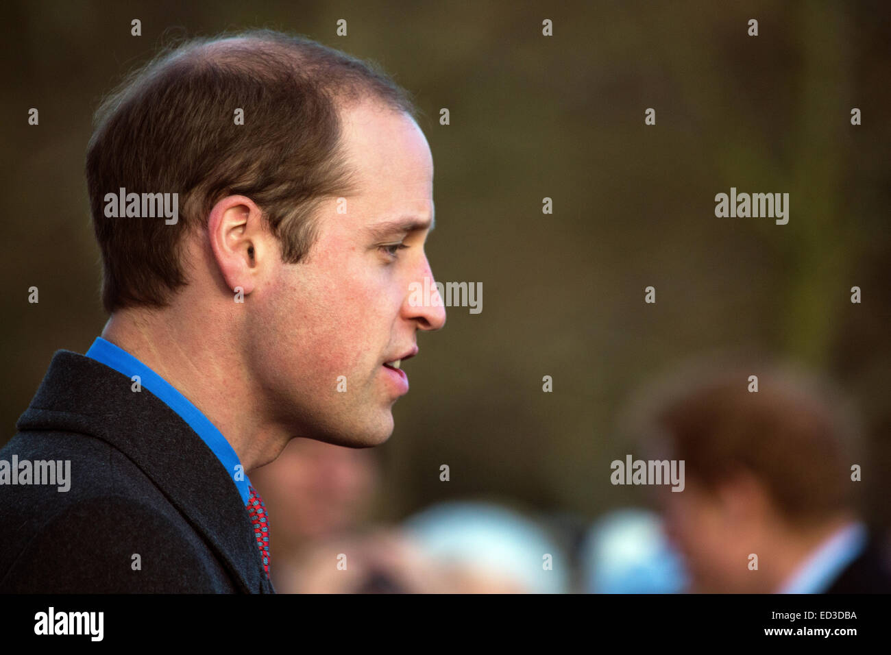 Sandringham, UK. 25th Dec, 2014.  Prince William Duke of Cambridge attends the Christmas Service at St Mary Magdelene on the Sandringham Estate Credit:  Ian Ward/Alamy Live News Stock Photo