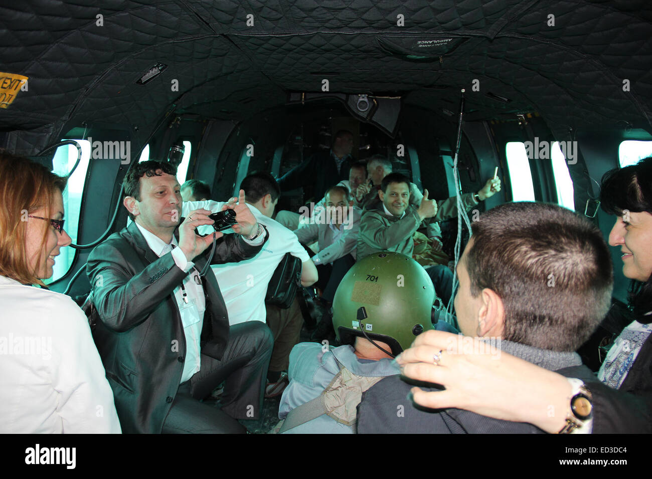 Bulgarian Air Force officers rescue tourists after heavy floods hit the Black Sea resort of Albena, east of the Bulgarian capital Sofia.  Featuring: Atmosphere Where: Albena, Bulgaria When: 22 Jun 2014 Stock Photo