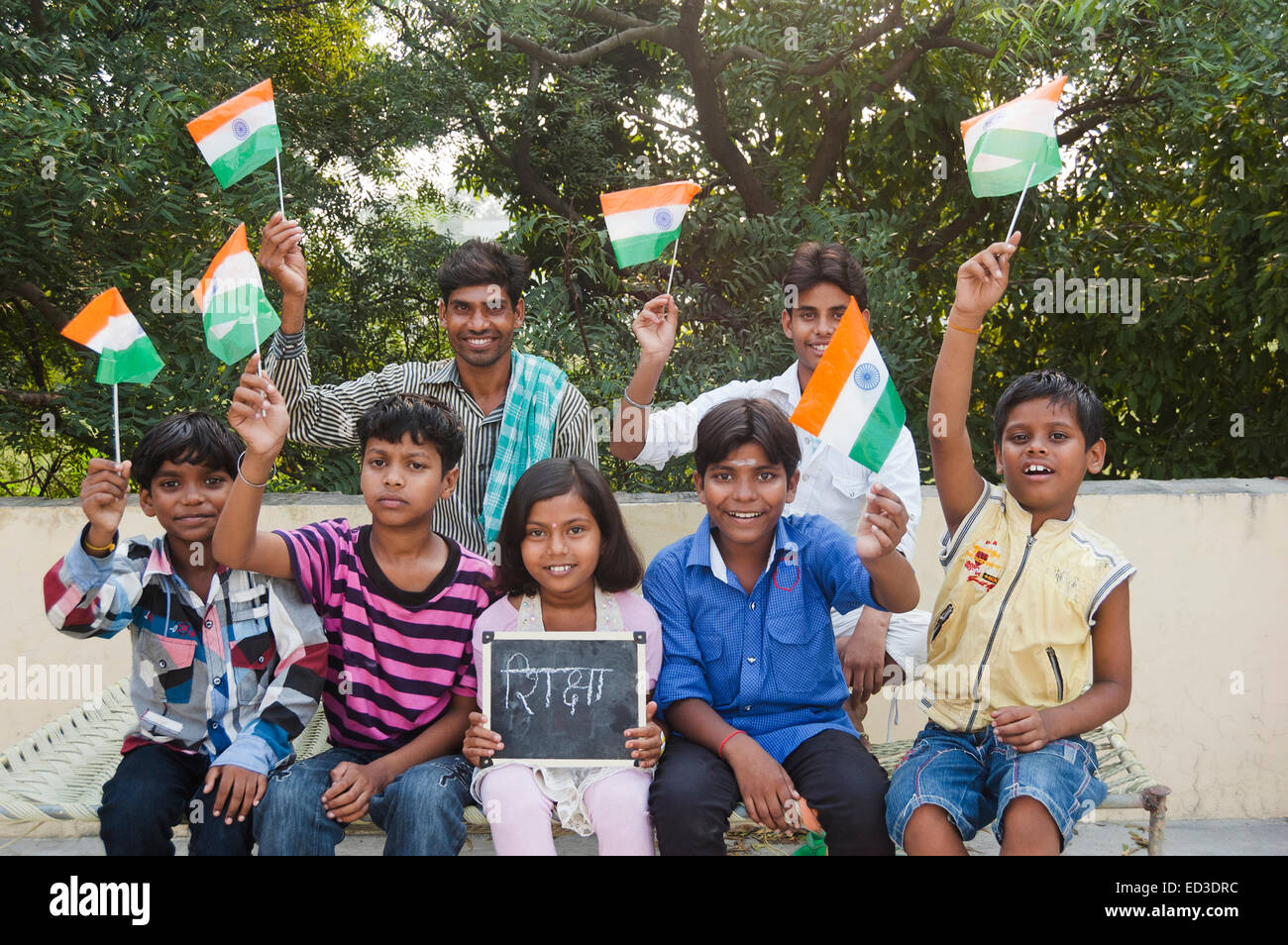 indian rural man and children  enjoy Independence Day Stock Photo