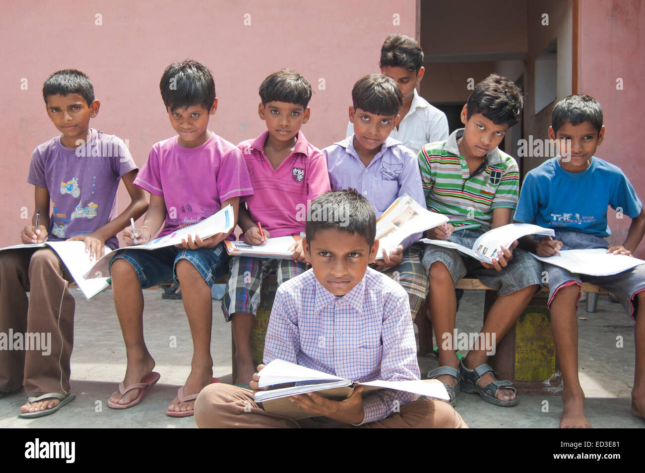 indian rural  Children group Students Study Stock Photo