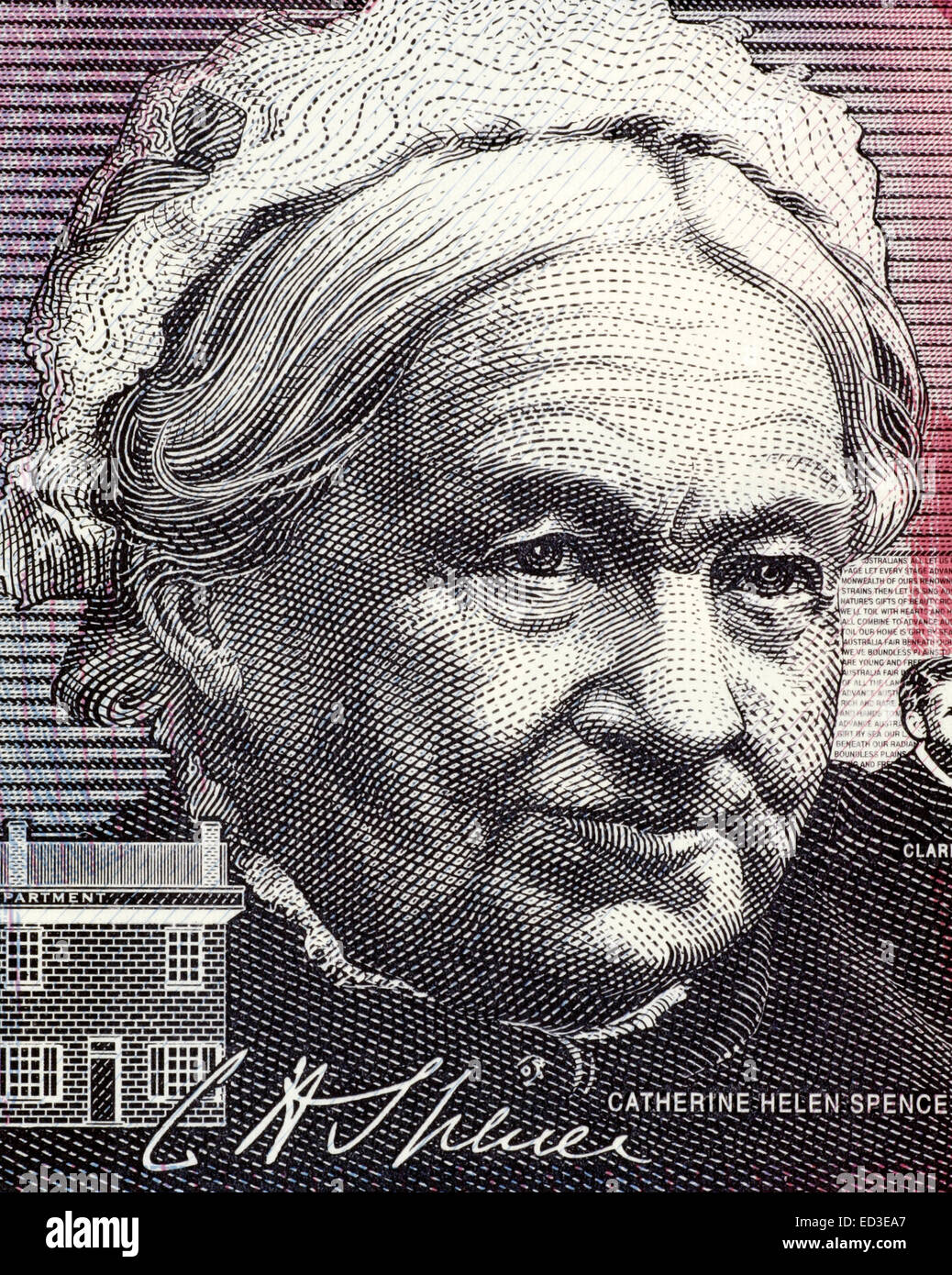 Catherine Helen Spence (1825-1910) on 5 Dollars 2001 banknote from Australia. Stock Photo