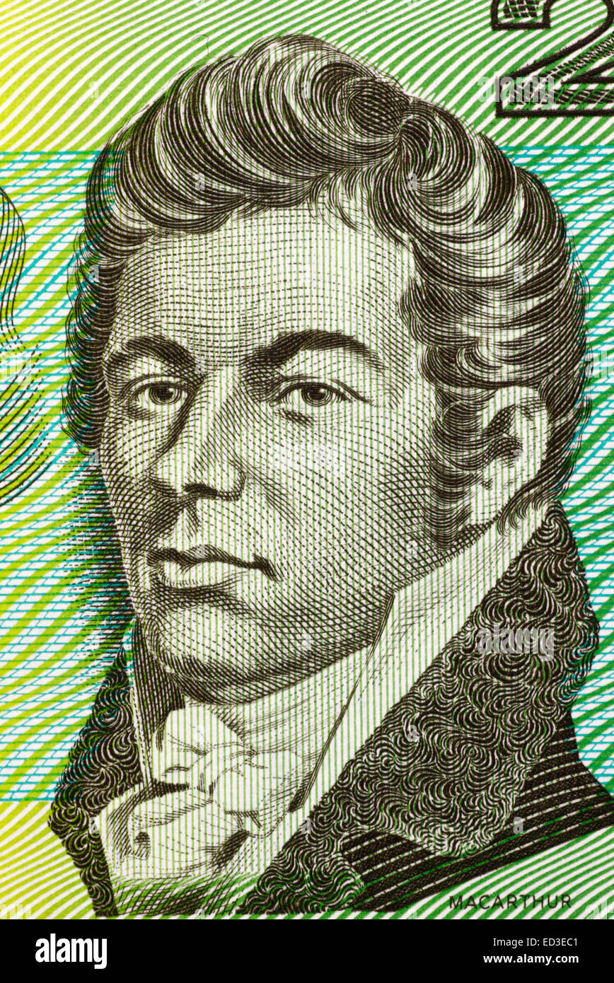 John Macarthur (1767-1834) on 2 Dollars 1966 banknote from Australia. Stock Photo