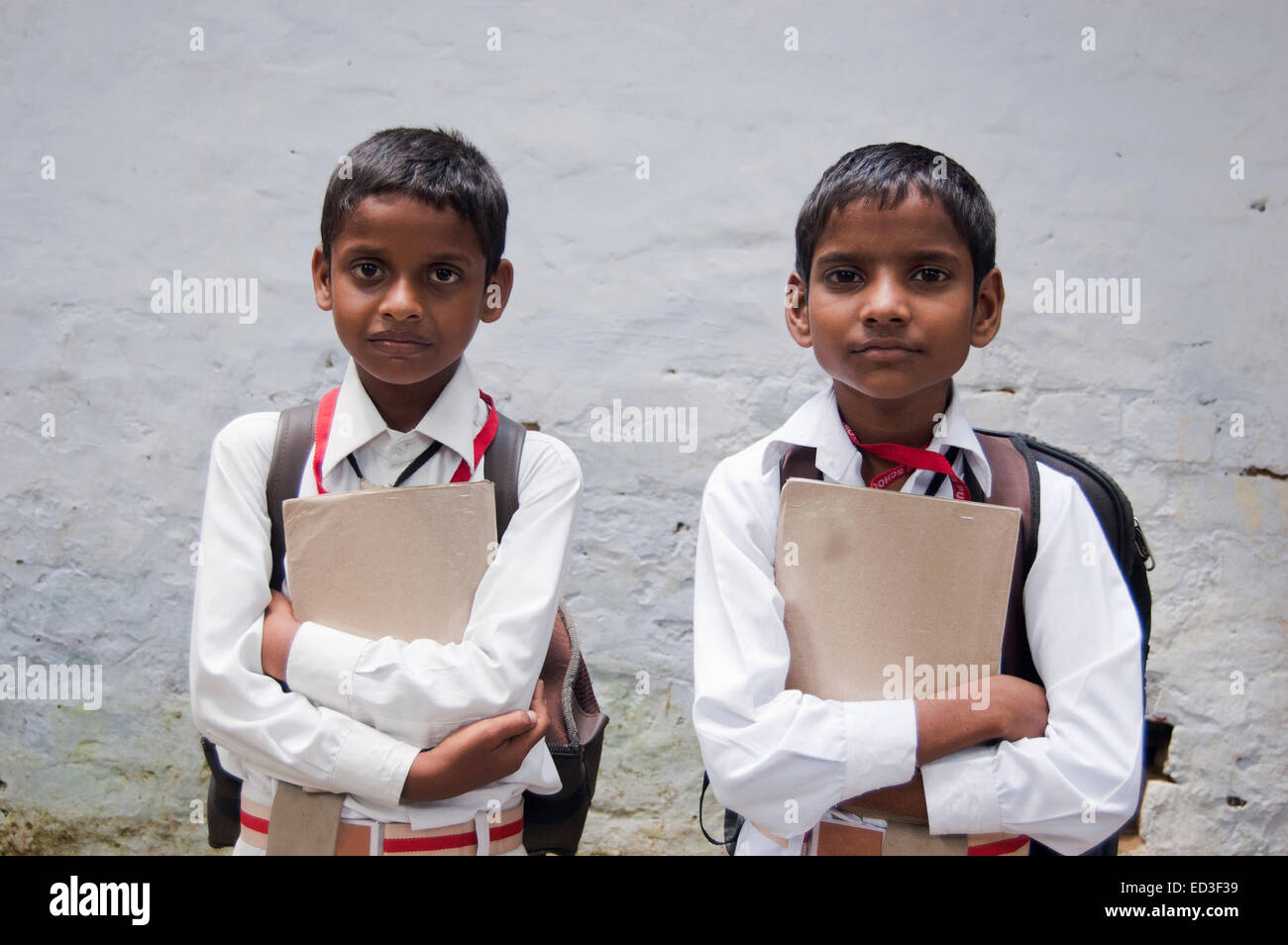 2 indian rural children boys school students Stock Photo