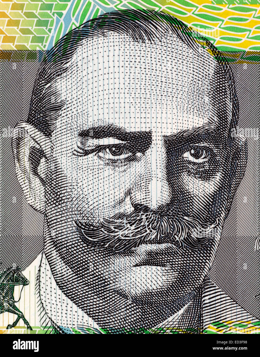 John Monash (1865-1931) on 100 Dollars 1996 banknote from Australia. Civil engineer who became an Australian military commander. Stock Photo