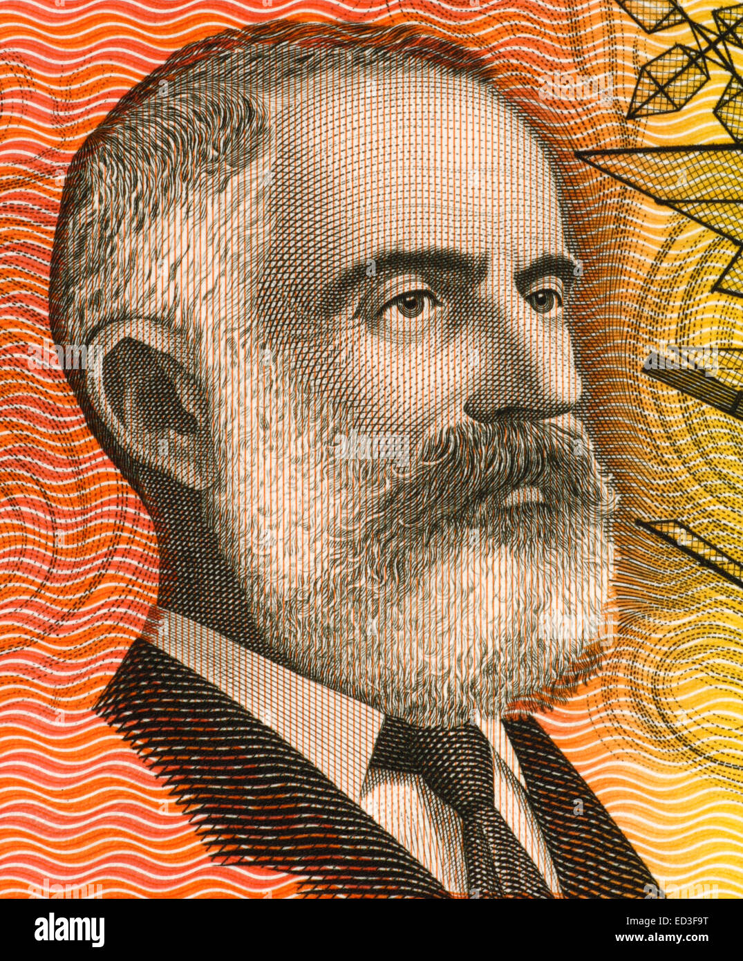 Lawrence Hargrave (1850-1915) on 20 Dollars 1974 banknote from Australia. Stock Photo