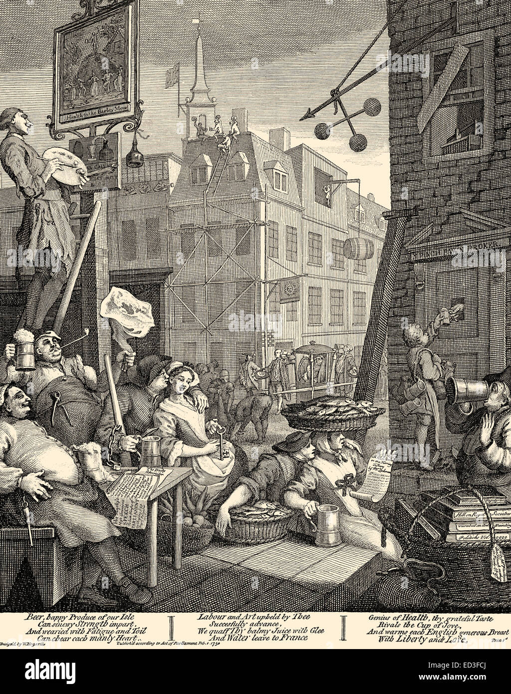 Beer Lane, a caricature, by William Hogarth, 1697 - 1764 Stock Photo