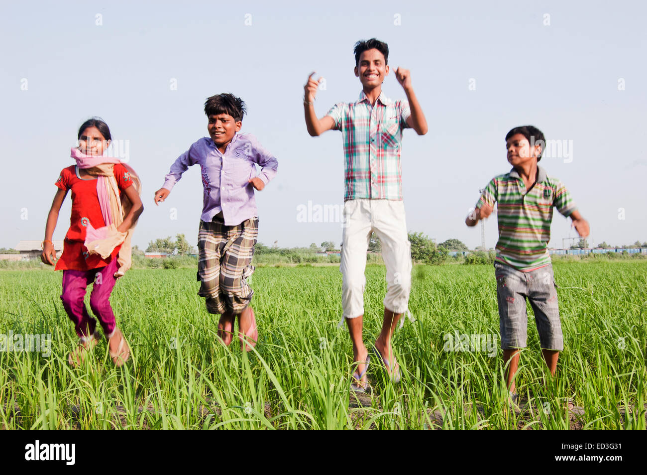 indian rural children farm fun Stock Photo