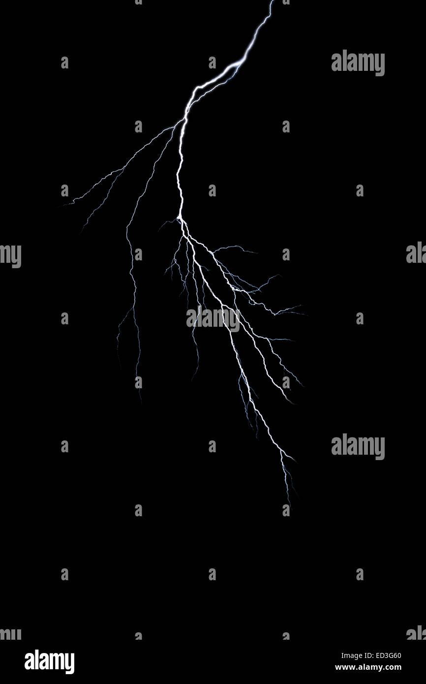 lightnings strike by night, isolated (black background Stock Photo - Alamy