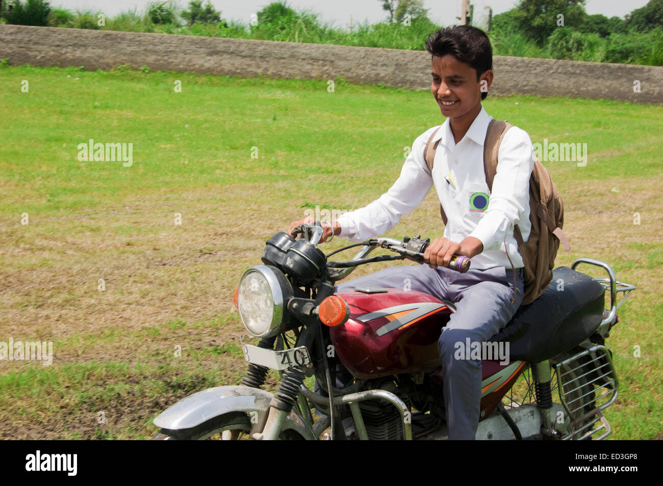 1 indian rural boy School Student Riding bike Stock Photo Alamy