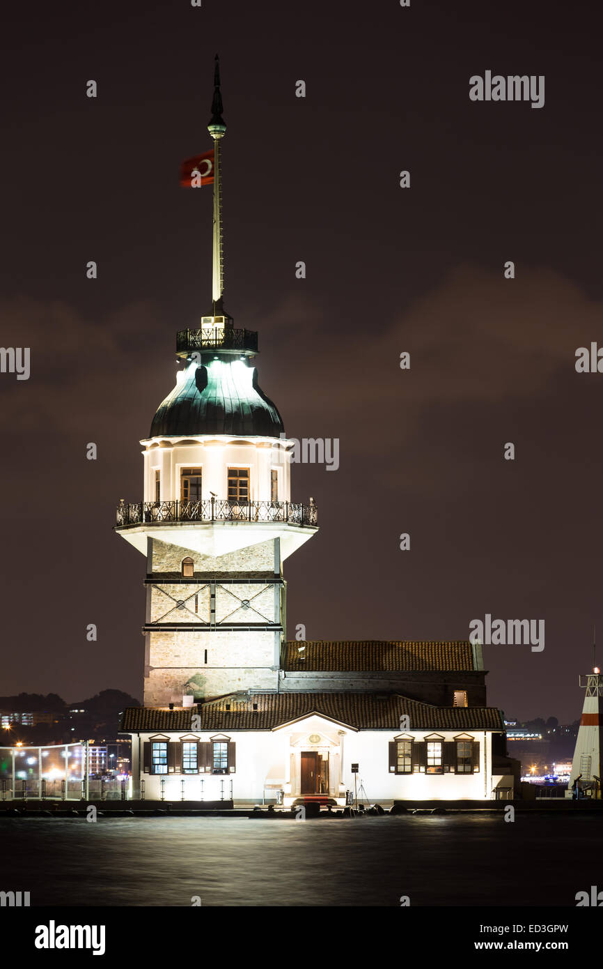 Maidens Tower at Night in Istanbul City, Turkey Stock Photo - Alamy