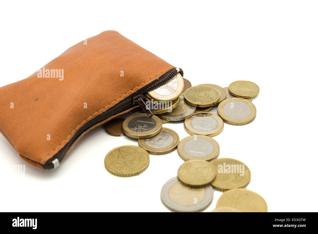 purse full of money on a white background Stock Photo