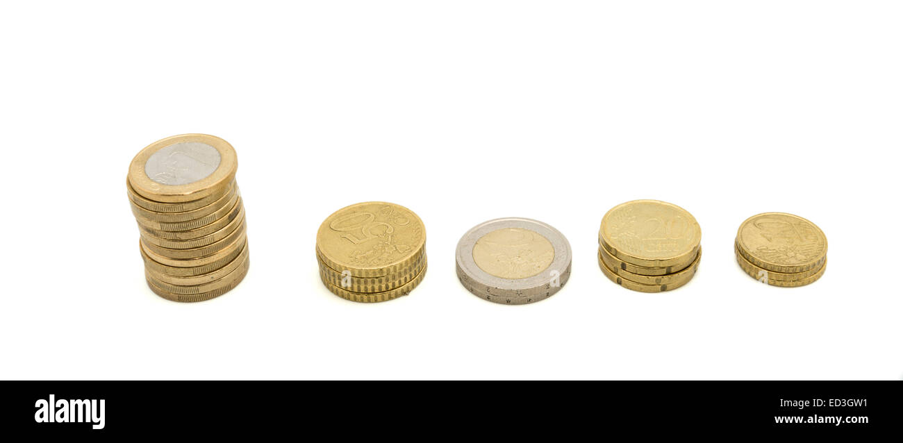 Euro coins on a white background Stock Photo - Alamy
