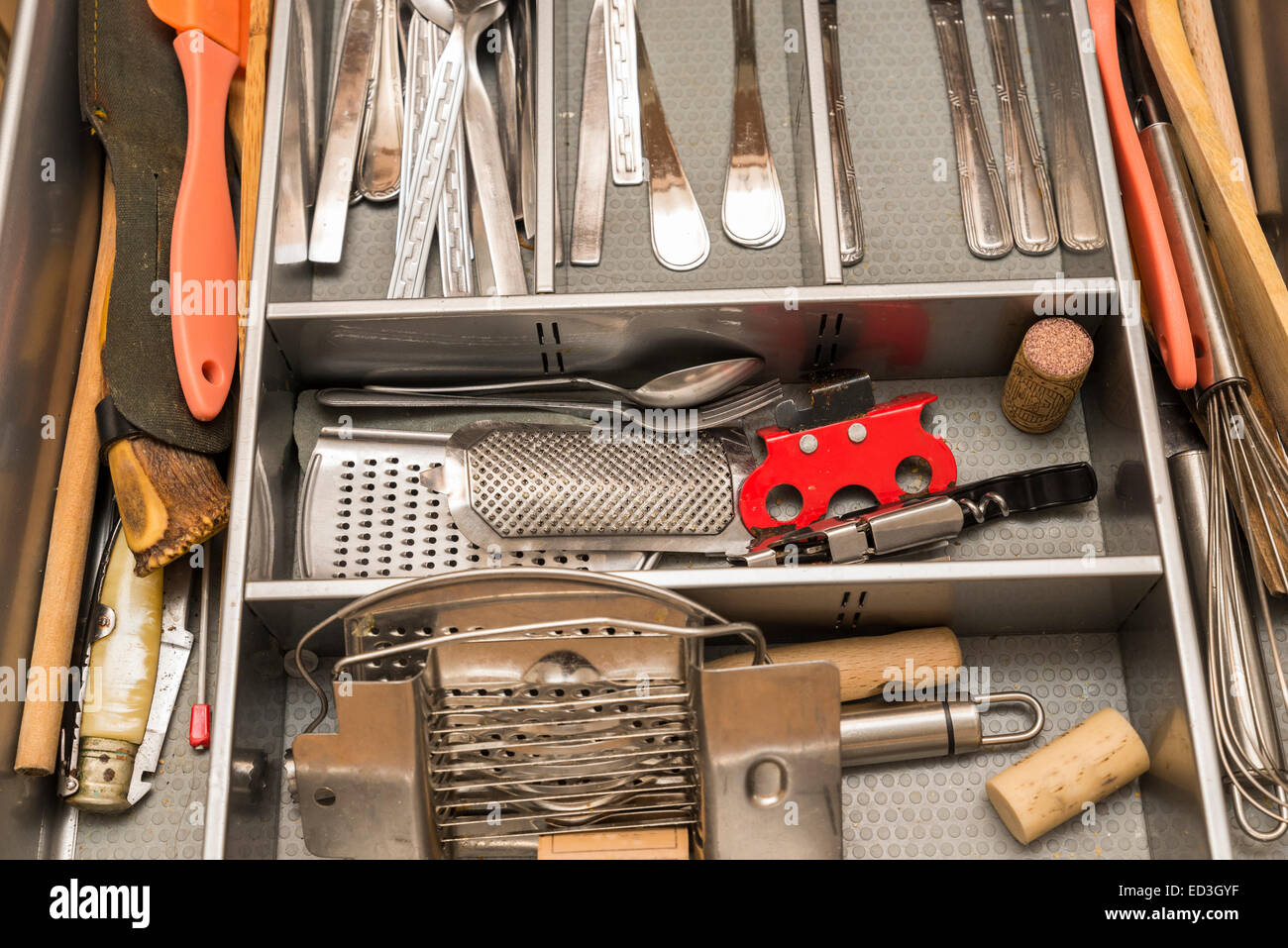utensils in the kitchen drawer Stock Photo