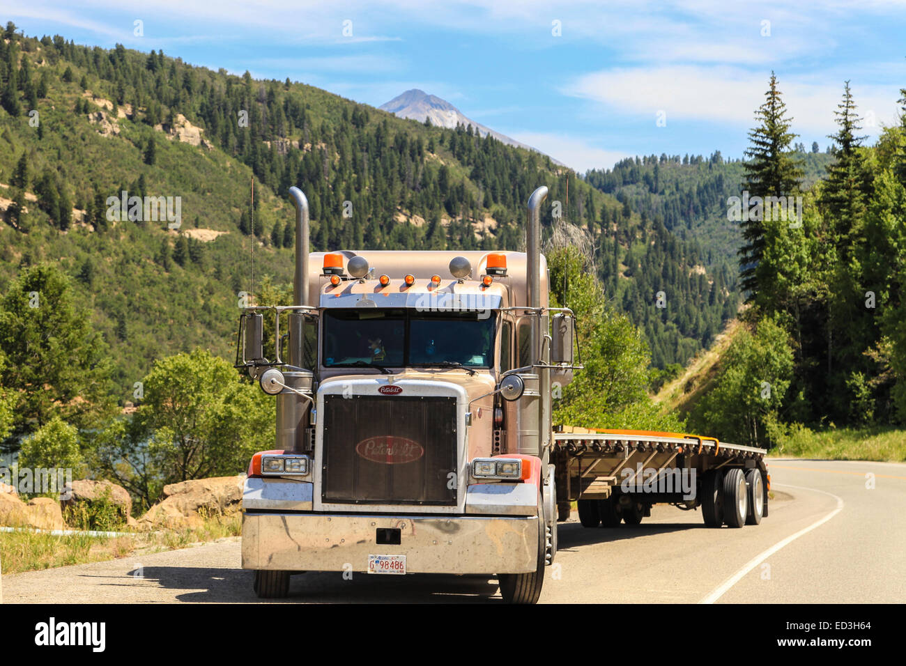 Peterbilt 379 parked near Redstone Colorado with empty trailer Stock Photo