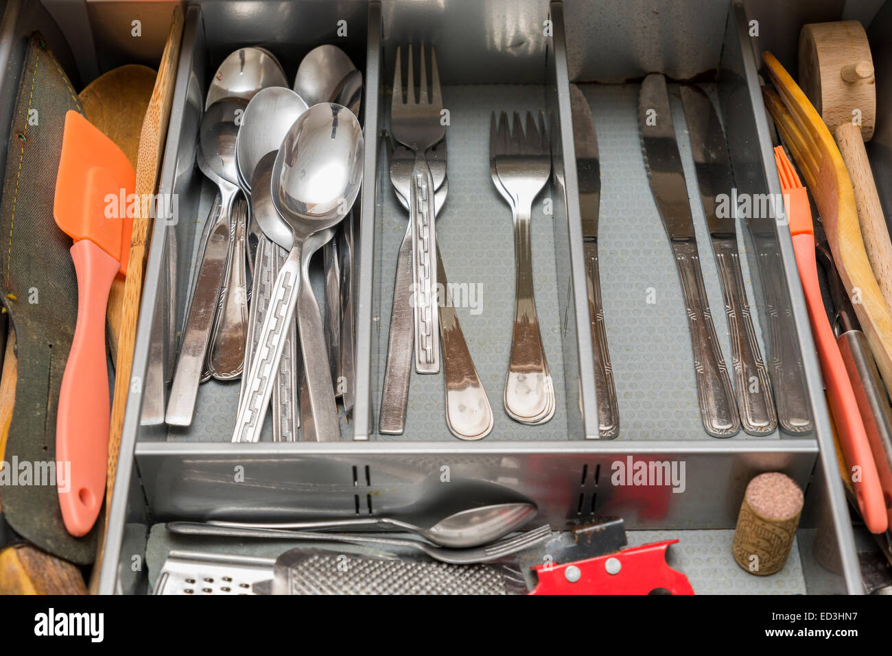 utensils in the kitchen drawer Stock Photo - Alamy